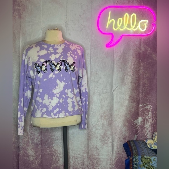 Butterfly print tiedye purple top-M - Picture 2 of 2